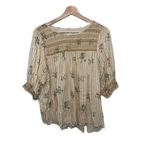 Acos & A Yellow Floral Peasant Top Women’s Size XL